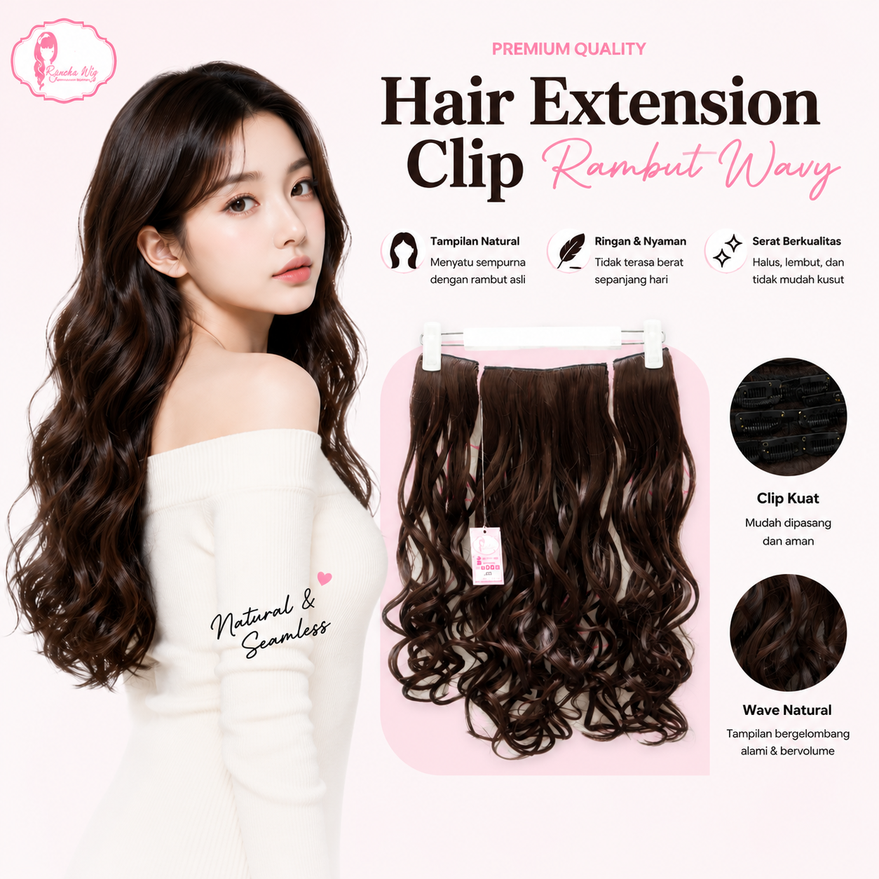 Long Curl Hair Extension Clip in 3 Pcs Queenie