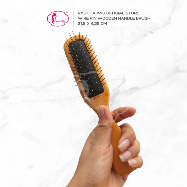 Oval Square Wire Pin Comb Brush Wooden Handle