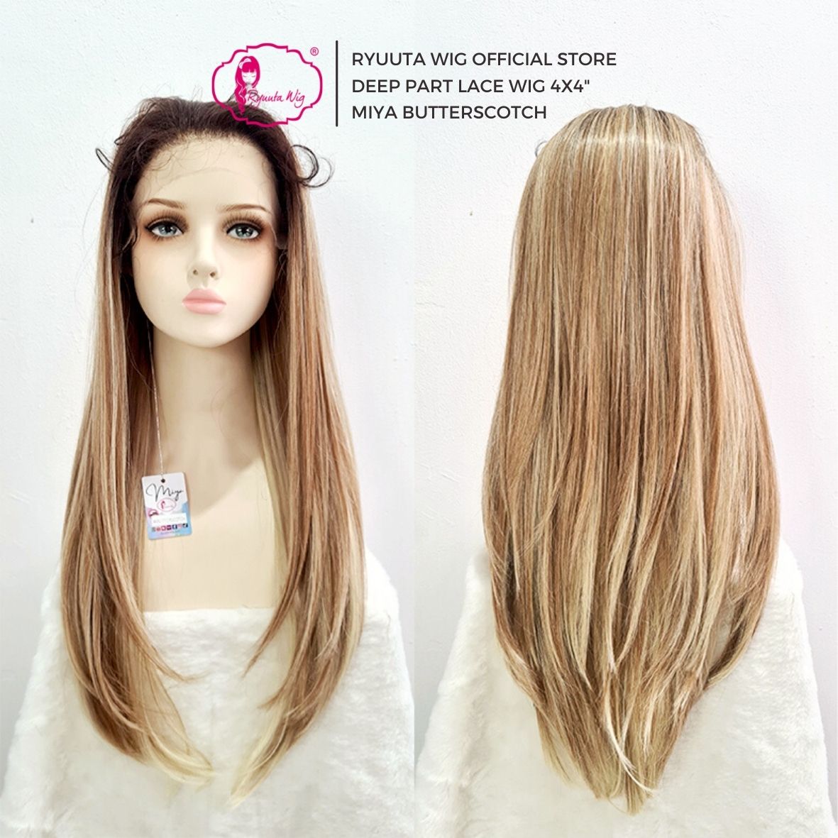 Long Straight Deep Part Synthetic Wig Miya Butterscotch Blonde -