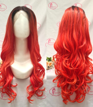 Long Straight Wave Lace Front Synthetic Wig Candy Apple Red