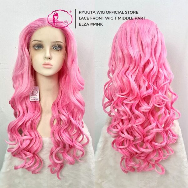 Long Curl Lace Front Synthetic Wig Pink