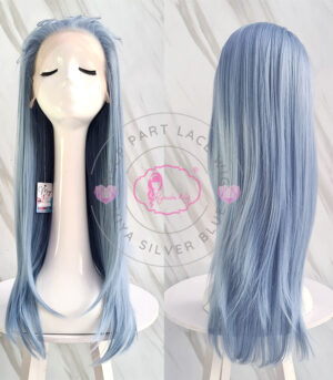 Long Straight Deep Part Synthetic Wig Miya Silver Blue