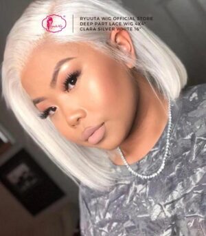 Short Deep Part Synthetic Wig Clara Silver White