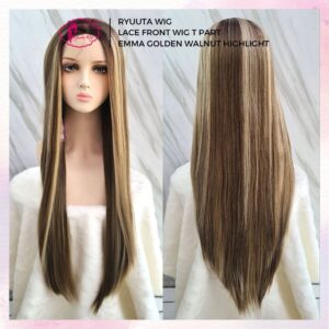 Long Straight Wave Lace Front Synthetic Wig Golden Walnut Highlight - Image 3