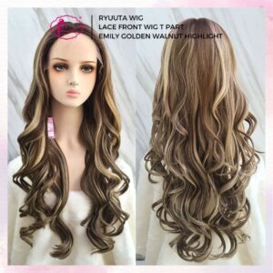 Long Straight Wave Lace Front Synthetic Wig Golden Walnut Highlight - Image 5