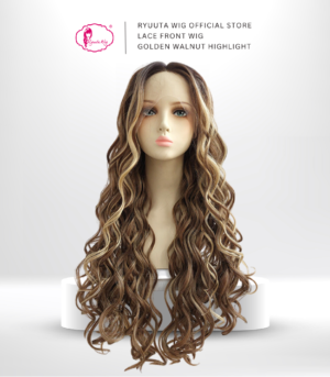Long Straight Wave Lace Front Synthetic Wig Golden Walnut Highlight