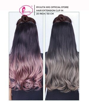 Hair Extension Clip Long Wavy Ombre Linen Grey Rattan