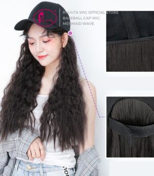Baseball Cap Wig Mermaid Wave Long 22 inch 55 cm