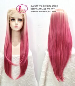Deep Part Lace Wig Long Straight MiYeon Gradient Blonde Pink 35 inch 85 cm