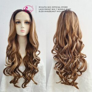 Lace Front Wig Long Straight Wave Hazelnut Highlight 28 inch 70 cm