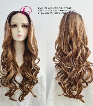 Lace Front Wig Long Straight Wave Hazelnut Highlight 28 inch 70 cm