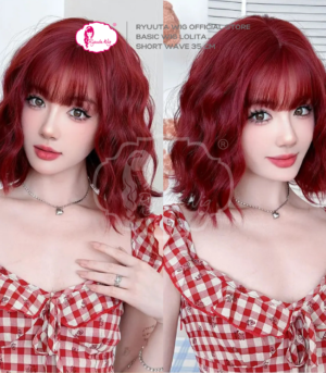 Basic Cap Bob Wave Lolita Ulzzang Black Brown Burgundy Pink 35 cm