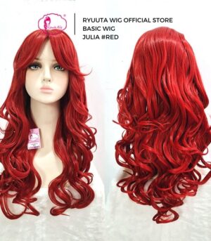 Basic Cap Gelombang Panjang Julia Red Merah 24 inch 60 cm Ariel Mermaid Cosplay