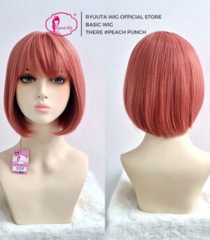 Basic Cap Wig Bob There Pink Peach 12 inch 30 cm