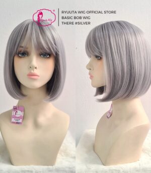 Basic Cap Wig Short Bob Silver Gray Abu There 12 inch 30 cm