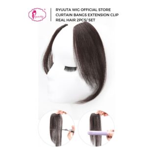 Curtain Bangs Extension Clip 2 pcs Real Hair 25 cm Black Brown - Image 4