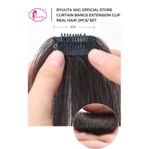 Curtain Bangs Extension Clip 2 pcs Real Hair 25 cm Black Brown - Image 3