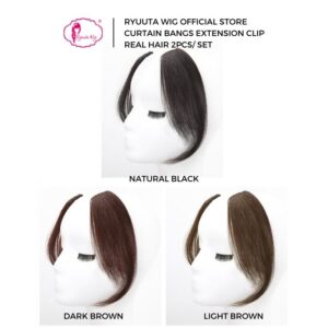 Curtain Bangs Extension Clip 2 pcs Real Hair 25 cm Black Brown - Image 2