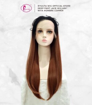 Ryuuta Wig Deep Part Half Lace Wig Lurus Panjang Miya Copper 28 inch 70 cm