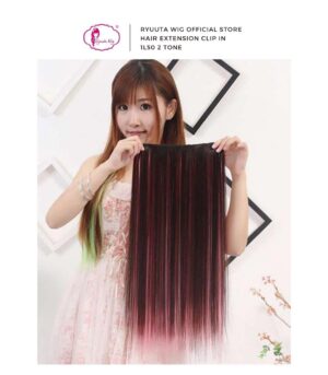 Hair Extension Clip Long Straight 2 Tone Black Pink Red Burgundy Blonde Purple 50 cm