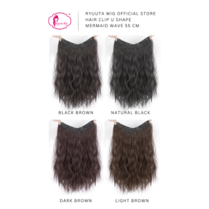 U Shape Hair Extension Clip Mermaid Wave Black Brown 55 cm - Image 4