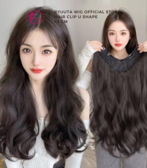 U Shape Hair Extension Clip Long Wave Black Brown 45 cm