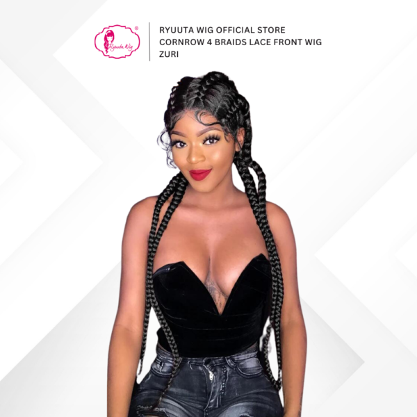 Lace Front Wig Cornrow 4 Braids Long Zuri Braids 9 inch 70 cm