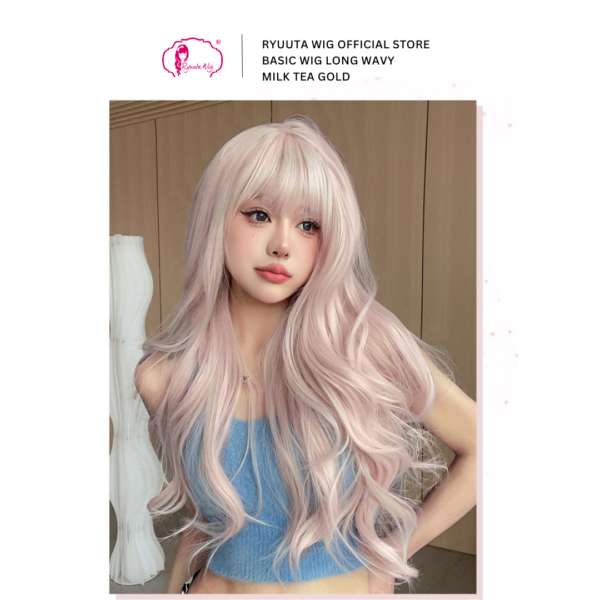 Basic Cap Long Wave Wig Lolita Ulzzang Milk Tea Gold - Image 2