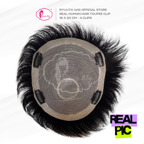 Toupee Topper Clip Man Short Human Hair 18 x 20 cm - Image 3