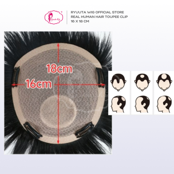 Toupee Topper Clip Man Short Human Hair 16 x 18 cm - Image 2