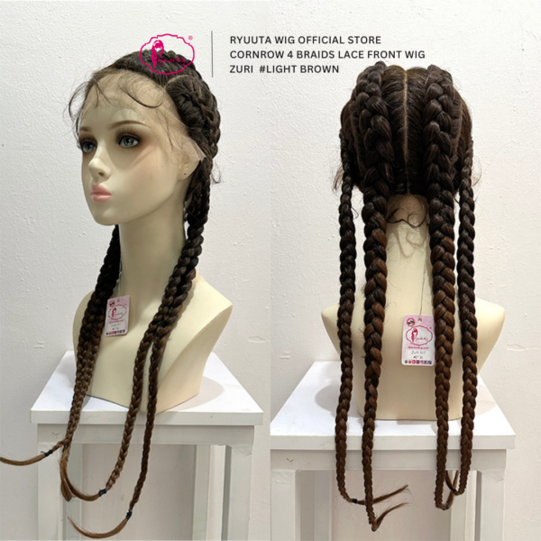 Lace Front Wig Cornrow 4 Braids Long Zuri Braids 9 inch 70 cm - Image 7