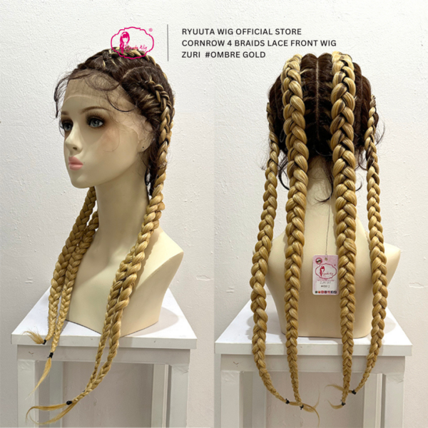 Lace Front Wig Cornrow 4 Braids Long Zuri Braids 9 inch 70 cm - Image 5