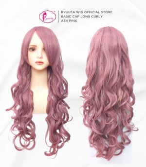 Basic Synthetic Wig Long Straight Curly Ash Pink 70 cm