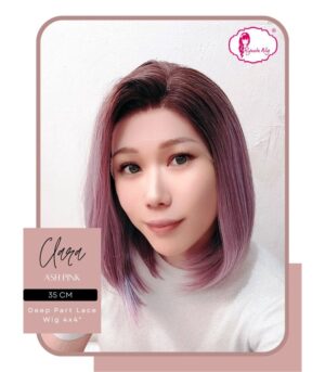 Ryuuta Wig Deep Part Half Lace Wig Bob Medium Sedang Clara Ash Pink 14 inch 35 cm