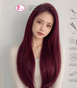 Deep Part Half Lace Wig 4x4" Long Straight Miya Wine Burgundy 28 inch 70 cm