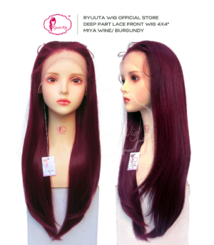 Deep Part Half Lace Wig 4x4" Long Straight Miya Wine Burgundy 28 inch 70 cm