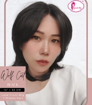 Lace Front Wig Wolf Cut Black Brown Ash Beige 30 cm