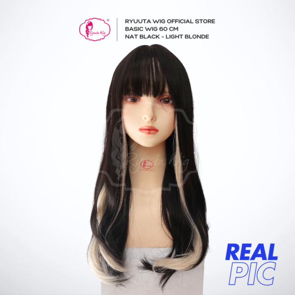 Basic Cap Wig Lolita Ulzzang 2 Tone Milk Blonde Black - Image 8