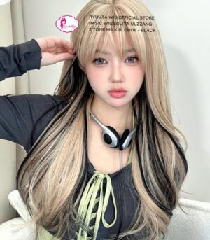 Basic Cap Wig Lolita Ulzzang 2 Tone Milk Blonde Black