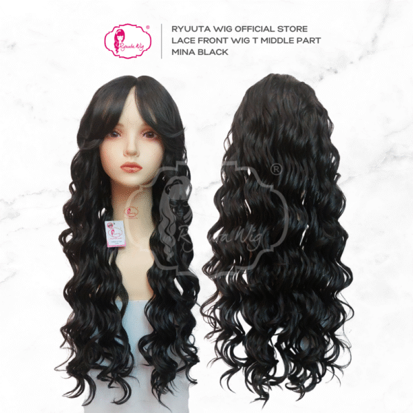 Ryuuta Wig Lace Front Wig Mermaid Wave  Panjang Curtain Bangs Mina Hitam Coklat Ash 28 inch 70 cm - Image 4