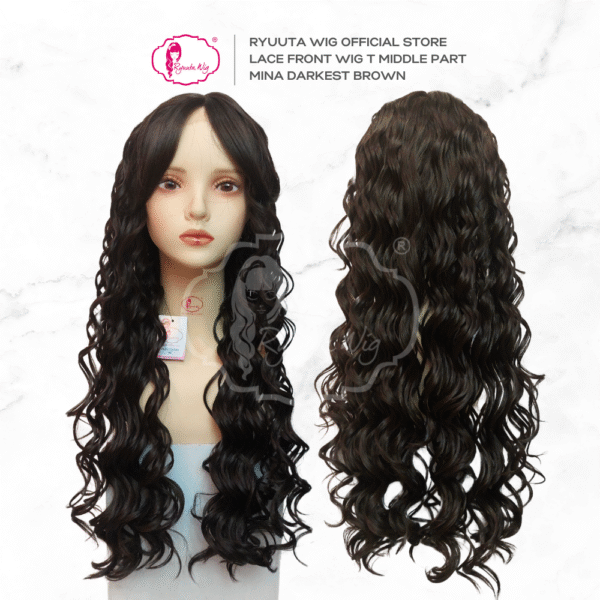 Ryuuta Wig Lace Front Wig Mermaid Wave  Panjang Curtain Bangs Mina Hitam Coklat Ash 28 inch 70 cm - Image 3
