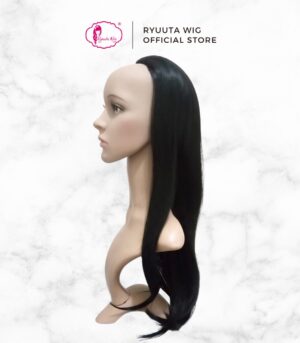 Half Wig Long Straight Black Brown 70 cm