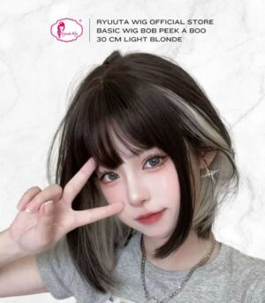 Basic Cap Bob Wig Peek a Boo Lolita Ulzzang Grey Blonde