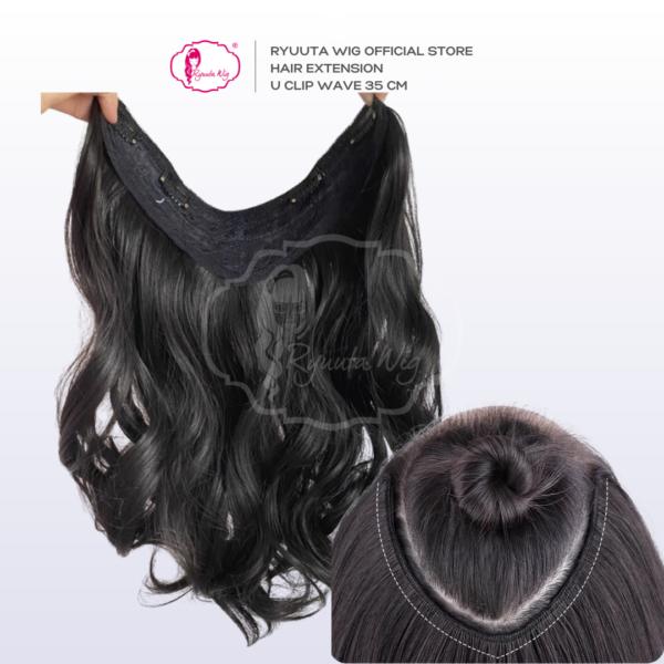 Ryuuta Wig Hair Extension U Clip Hair Clip Wave Hitam Coklat 35 cm - Image 2