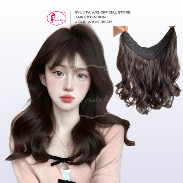 Ryuuta Wig Hair Extension U Clip Hair Clip Wave Hitam Coklat 35 cm