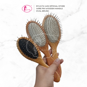 Oval Wire Pin Brush Comb With Wooden Handle