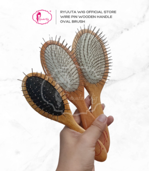 Oval Wire Pin Brush Comb With Wooden Handle