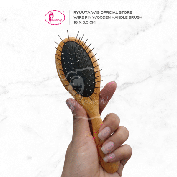 Oval Wire Pin Brush Comb With Wooden Handle - Image 3