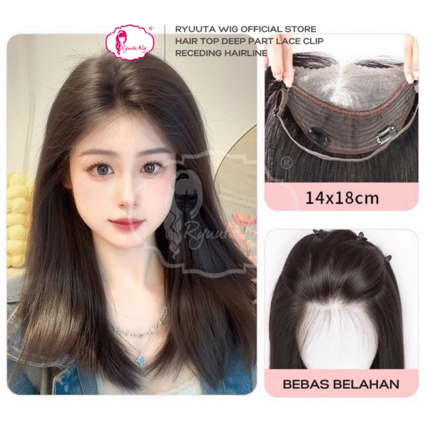 Hair Top Piece Deep Part Lace Clip Long Straight For Receding Hairline