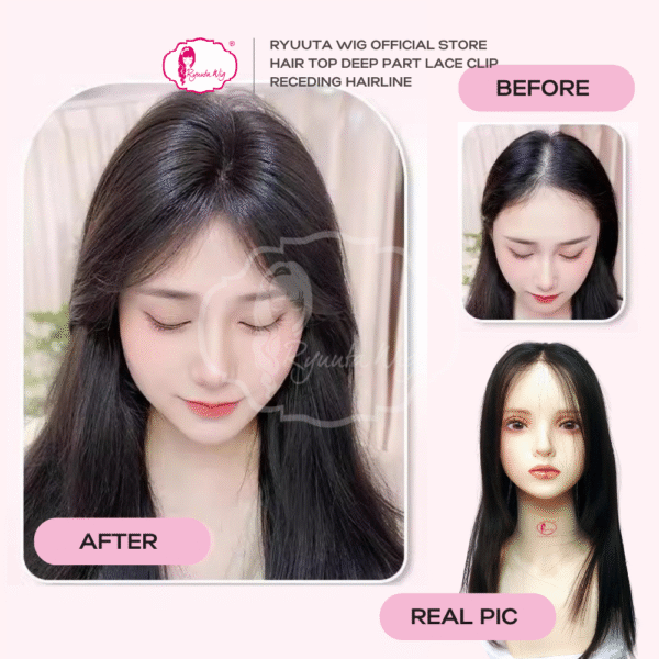 Hair Top Piece Deep Part Lace Clip Long Straight For Receding Hairline - Image 4